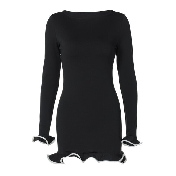 ✨ NEW Contrasting Ruffle Trim Mini Dress Black - Picture 5 of 8